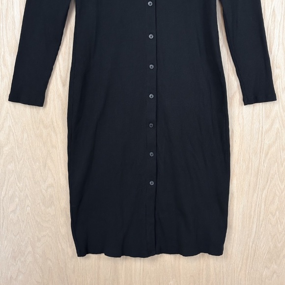Gap Black Button Down Midi Shirt Dress – Long Sleeve, Collared, Ribbed Knit - Picture 5 of 10